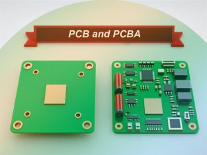 Visual comparison: Bare PCB vs fully assembled PCBA showing electronic components on populated board