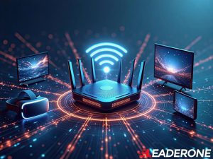 Digital illustration of Wi-Fi 8 delivering ultra-high-speed data transmission for immersive XR, 4K/8K streaming, and cloud computing, representing the future of high-capacity wireless networking.