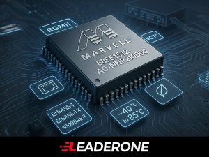 Marvell 88E1512-A0-NNP2I000 Gigabit Ethernet PHY in QFN package with RGMII, SGMII, and VCT™ features, designed for industrial and enterprise networking.