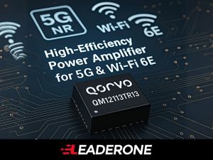 Qorvo QM12113TR13 RF Amplifier Module for 5G and Wi-Fi 6E applications, shown on PCB with power amplifier label