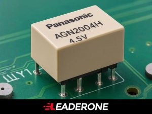 Panasonic AGN2004H 4.5V DPDT signal relay mounted on PCB, showing compact design and pin layout