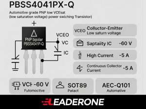 PBSS4041PX-Q Nexperia automotive-grade PNP low VCEsat transistor – features -60 V VCEO, -5 A continuous current, low saturation voltage, AEC-Q101 qualified, SOT89 package